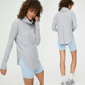 TNA Light Grey Thermal Waffle Knit Cowl Neck Sweater Size Small‎
